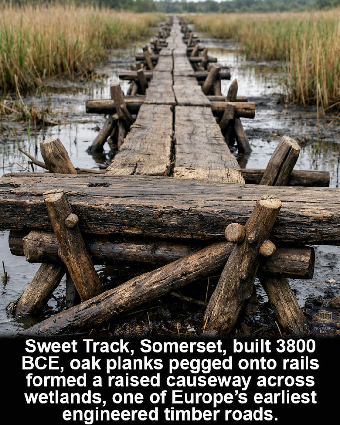 Ancient oak plank causeway in Somerset, one of Europe’s earliest historical marvels surviving through time.