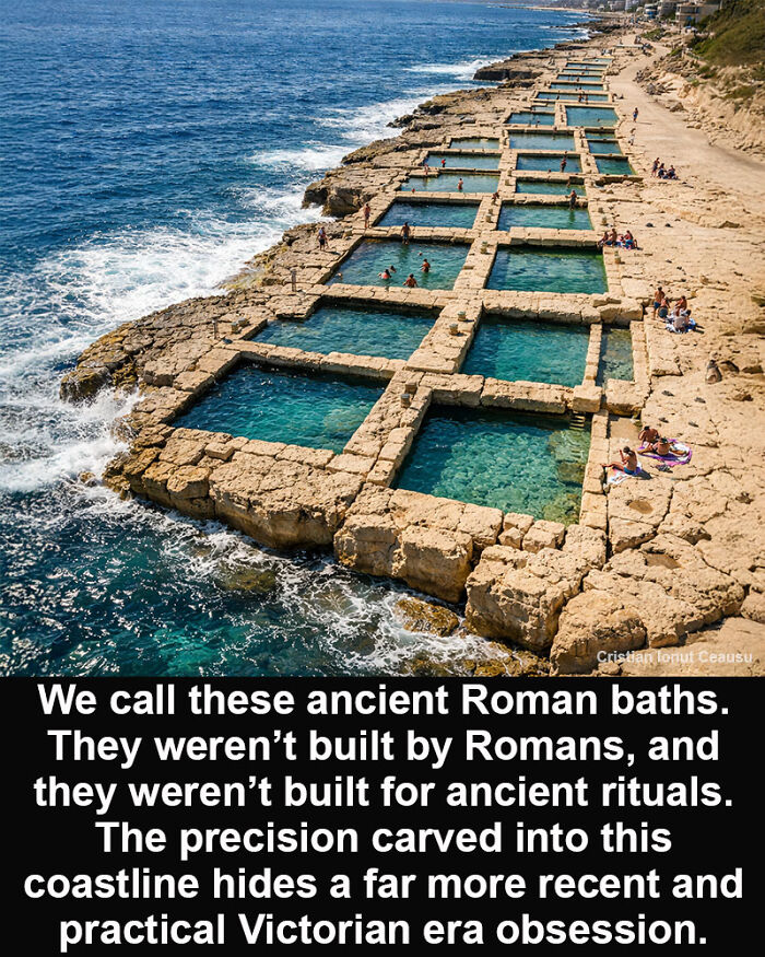 Stone pools carved into the coastline, an interesting historical marvel showing Victorian-era craftsmanship by the sea.