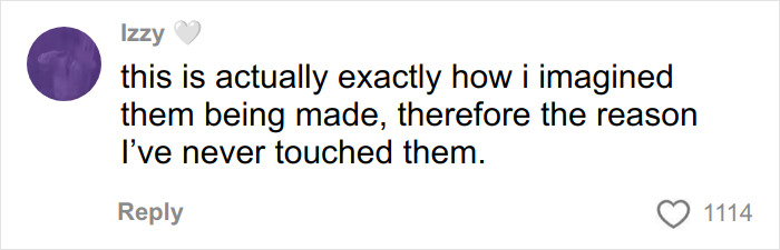 Um comentário de Izzy, um usuário, dizendo que imaginou que os ovos de bufê fossem feitos dessa maneira e nunca tocou neles.