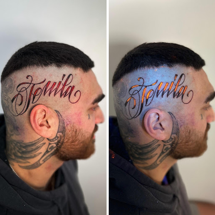 Script UV Head Tattoo