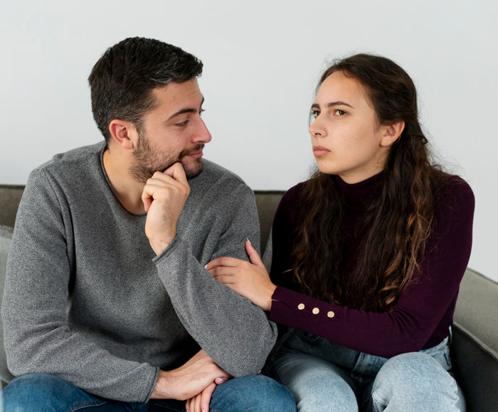 Woman rediscovers herself after husband proposes open marriage, showing strength and independence in a serious conversation. Woman rediscovers herself after husband proposes open marriage, showing strength and independence in a serious conversation.