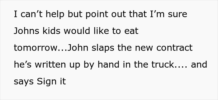 Text excerpt highlighting how a friend supports an overworked and underpaid companion by offering a new contract to sign.