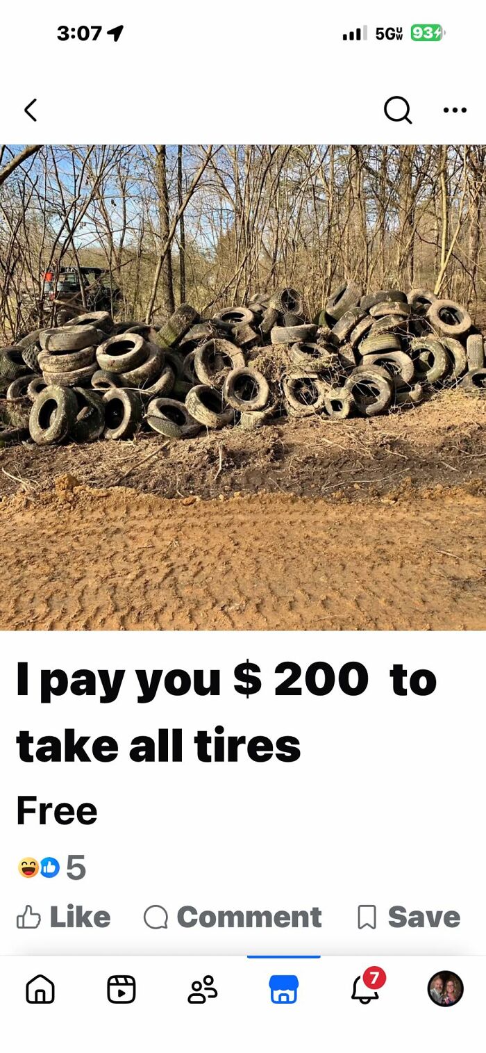 A large pile of old, dirty tires in a wooded area. This image could represent Quick Money or Shamed for Selling Trash.