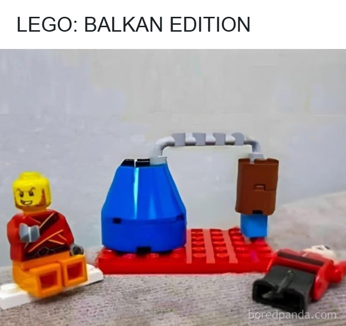 LEGO Balkan edition with figures and a blue still, a relatable Eastern European meme about growing up.