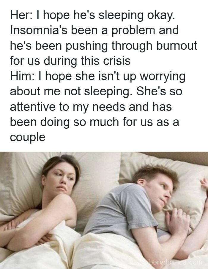 Couple lying in bed looking worried, illustrating relatable moments in romantic relationships and emotional connection.