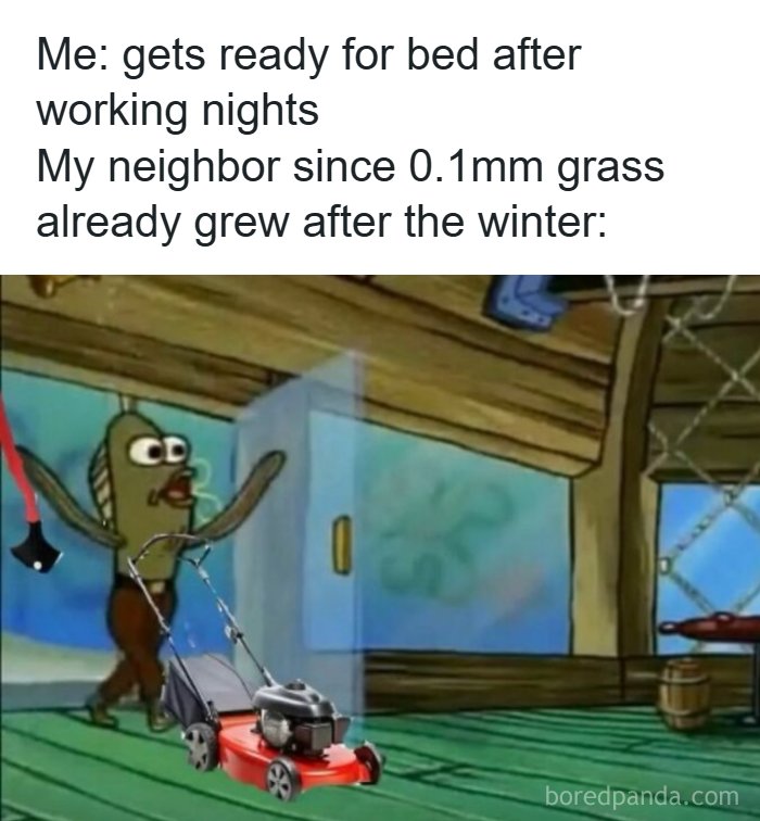 Meme showing a character surprised by fast grass growth, related to funny healthcare memes humor.