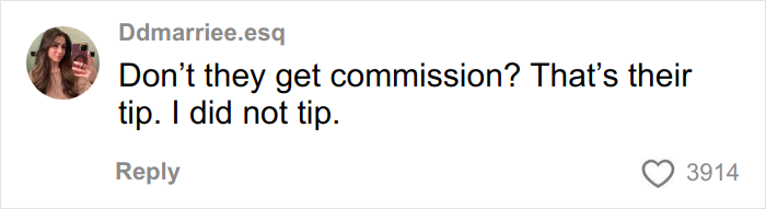 Woman refusing to tip for a wedding dress, sharing her reason with a comment that gained internet support.