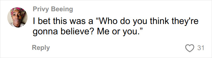 Comment on social media by user Privy Beeing reacting to a glamorous white influencer deleting post after fans notice something is off.