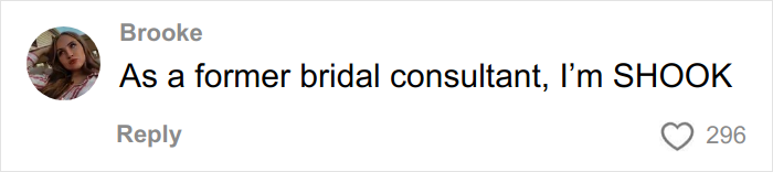 Comment from Brooke reacting strongly to a wedding dress tip refusal that sparked internet debate and sympathy.