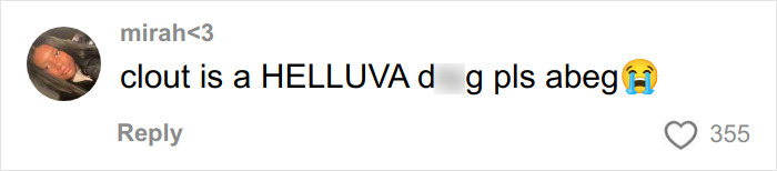 Screenshot of a social media comment expressing strong opinion, related to glamorous white influencer deleting post after fans notice something is off.
