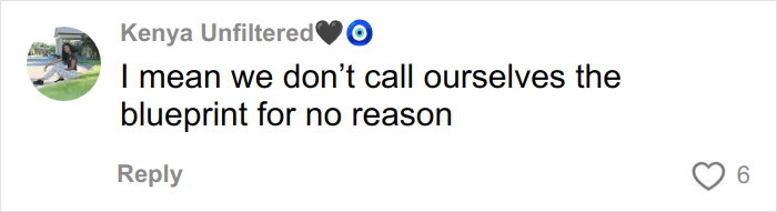 Comment from Kenya Unfiltered with heart and eye emojis discussing the blueprint, related to glamorous white influencer post deletion.