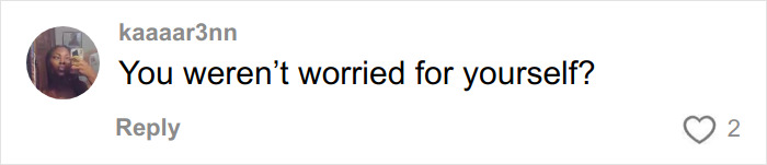 Comment on social media post showing a user named kaaar3nn asking if someone wasn&rsquo;t worried for themselves before a wedding crisis.