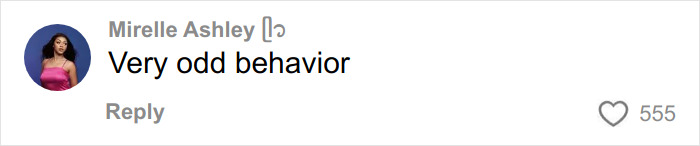 Comment on social media from Mirelle Ashley saying Very odd behavior with 555 likes, related to glamorous white influencer deletes post.
