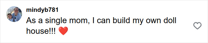 TikTok comment from user mindyb781 expressing independence as a single mom with a heart emoji.