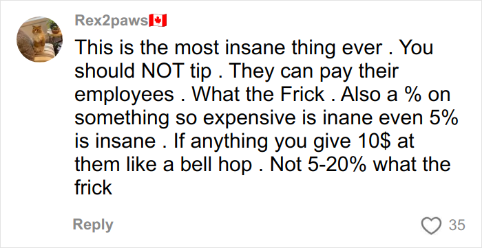 User comment refusing to tip for a wedding dress service, sparking internet debate and support for her decision.