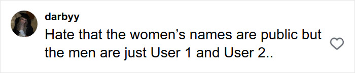 Comment discussing concern over women&rsquo;s names being public while men remain anonymous on depraved website advising crimes against wives.