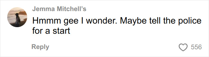 Comment from Jemma Mitchell expressing doubt and suggesting to inform the police regarding horrific crimes exposed by devastated bride-to-be.