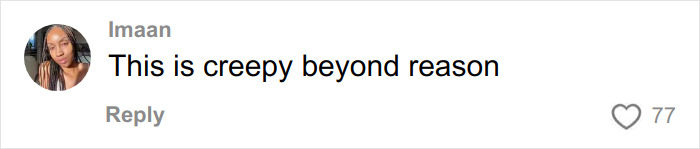 Comment on social media by user Imaan saying "This is creepy beyond reason," highlighting fan reactions to a white influencer&rsquo;s post deletion.