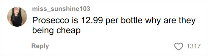 User comment on social media disagreeing about pricing, related to wedding dress tipping debate and internet reaction.