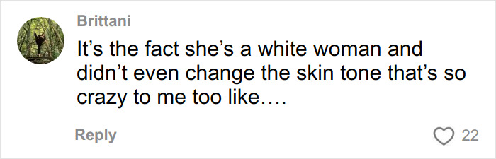 Comment highlighting a white influencer did not change skin tone, sparking fan reactions about the post&rsquo;s authenticity.