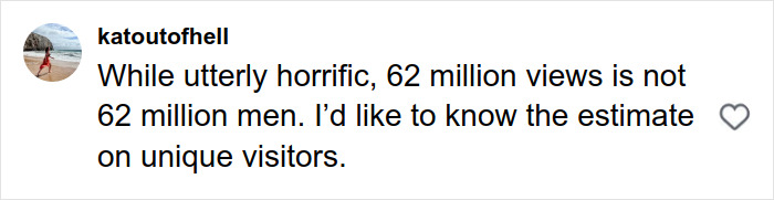 Screenshot of a social media comment discussing the high views on a depraved website advising men on crimes against wives.