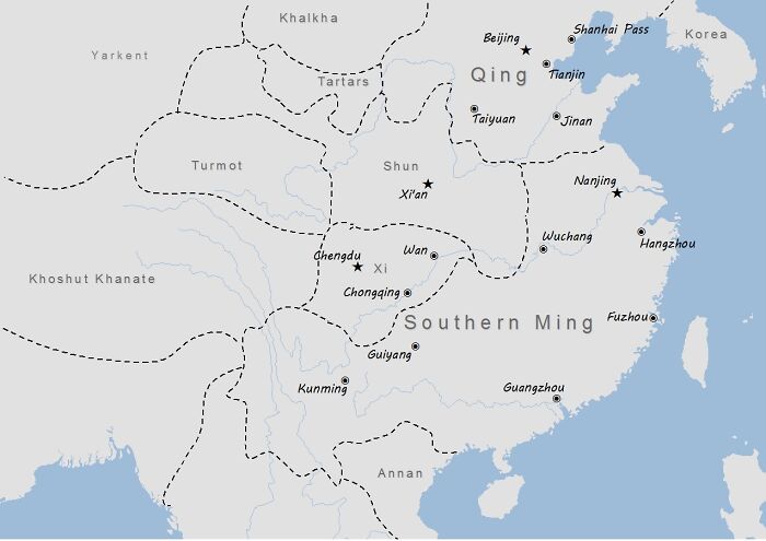 Map of historical Chinese regions and cities illustrating horrifying historical facts about territorial changes and ancient empires in Asia.