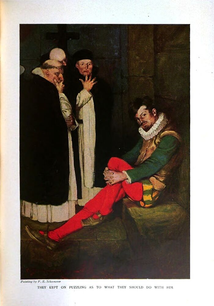 Painting of men in historical attire debating a seated man, illustrating horrifying historical facts few people know about.