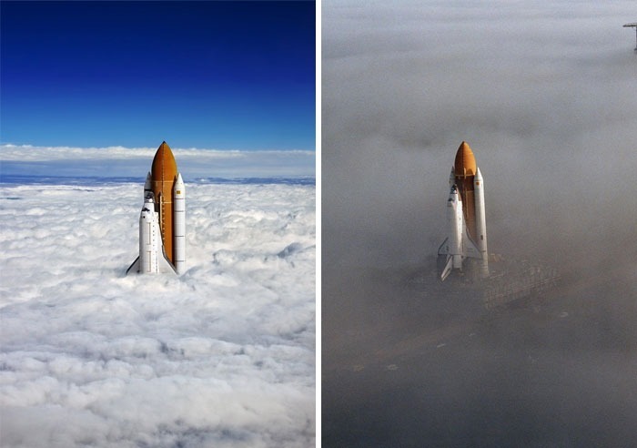 Space Shuttle Breaking Through Clouds, NASA