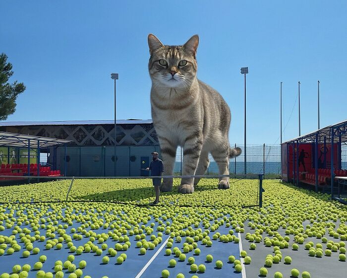 This Artist Keeps Turning Everyday Life Into A World Of Giant Cats, And The Results Are Both Surreal And Hilarious (26 New Pics)