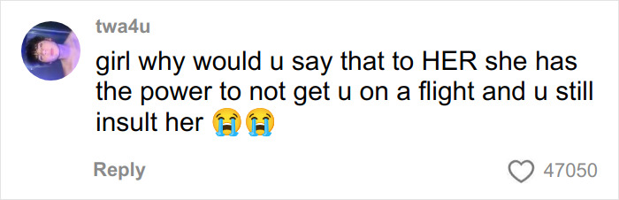 Comment highlighting a heated online exchange related to a health and wellness girly confronting an airline.