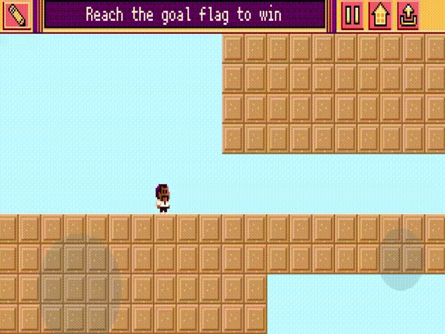 Pixel art Google Easter Egg game with character navigating blocks to reach the goal flag level screen.