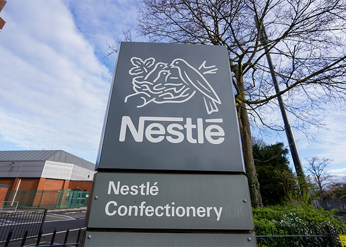 Nestl&eacute; Confectionery UK sign outside facility related to stolen KitKat tracker and public help campaign.