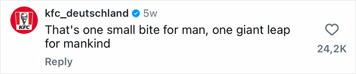 Screenshot of KFC Deutschland&rsquo;s Instagram comment referencing a viral reaction to the Big Arch Burger.