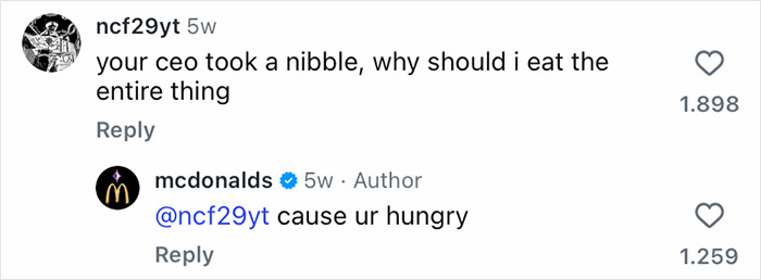 Screenshot of a social media exchange featuring McDonald&rsquo;s CEO and a user discussing the viral Big Arch Burger reaction.