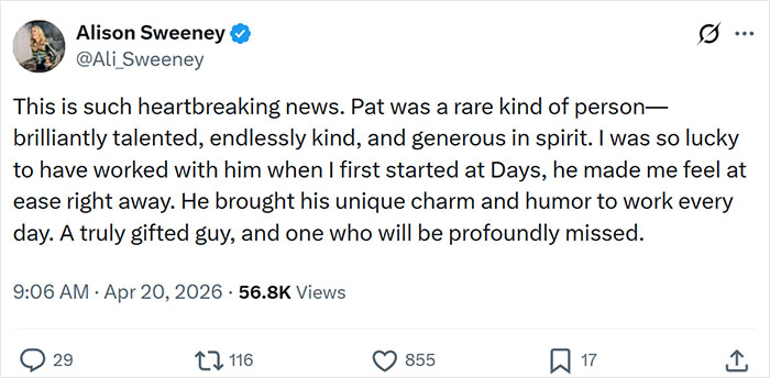 A estrela de 'Melrose Place', Patrick Muldoon, morre repentinamente aos 57 anos