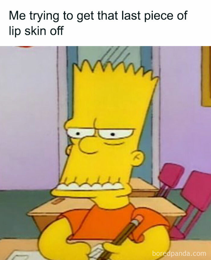 Bart Simpson with a focused expression, holding a pencil in a classroom, a funny and lighthearted meme for safe-for-work fans.
