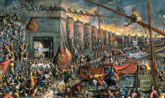 Medieval battle scene depicting historical mistakes with massive consequences during a costly siege on a fortified city.