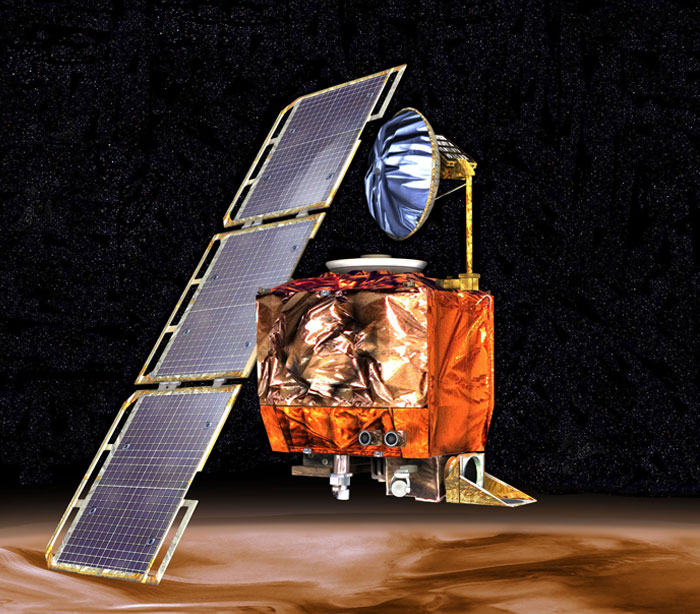 Space probe orbiting a planet with large solar panels, illustrating historical mistakes with massive consequences in exploration.