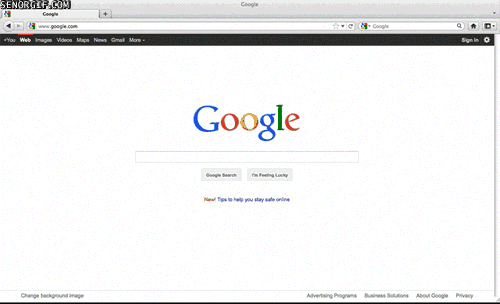 Google homepage open in a web browser, showcasing a clean search bar for trying hidden Easter eggs and tricks.