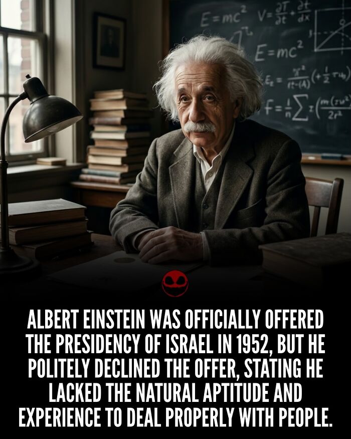 Albert Einstein pictured with chalkboard equations, related to weird and odd facts to give your brain something to think about.