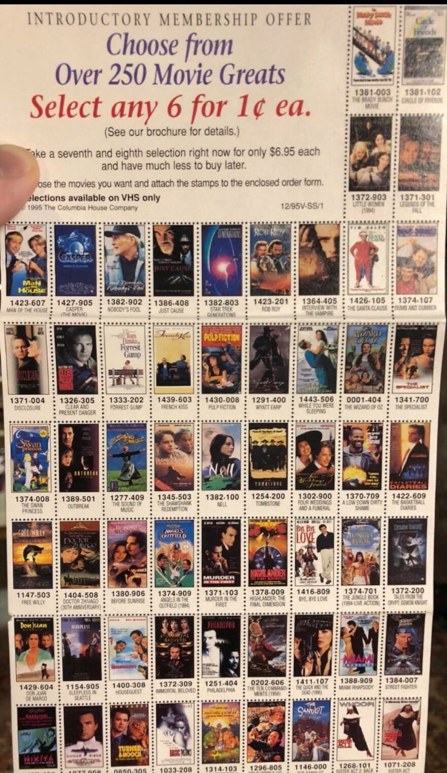 An old Columbia House VHS movie club ad offering 6 movies for 1 cent each, a trip down memory lane.