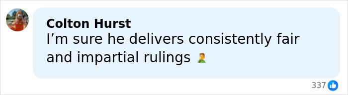 Screenshot of a social media comment about a judge&rsquo;s treatment of an IT worker and court-related controversy.