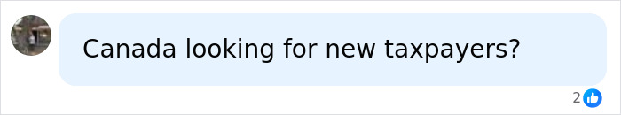 A social media post with a profile picture and a text bubble asking: Canada looking for new taxpayers? relating to Canadian Citizenship.
