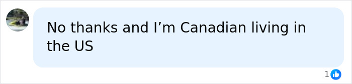 A text bubble stating No thanks and I'm Canadian living in the US, with a profile picture, relating to Canadian citizenship.