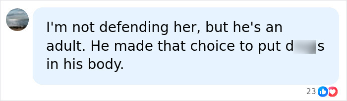 Comment discussing personal choices, referencing a decision related to Matthew Perry&rsquo;s passing in an online forum.