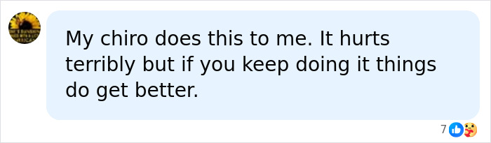 A person commenting about jaw release therapy, sharing their experience of pain and gradual improvement.