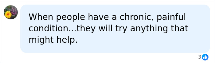 Screenshot of a comment discussing chronic pain and the potential benefits of jaw release therapy.