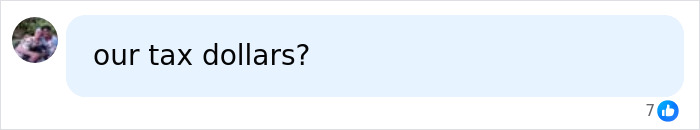 Comment bubble showing the phrase our tax dollars followed by seven likes in a social media post.