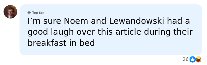 Comment mentioning Noem and Lewandowski laughing over an article during breakfast in bed, referencing Kristi Noem&rsquo;s husband.