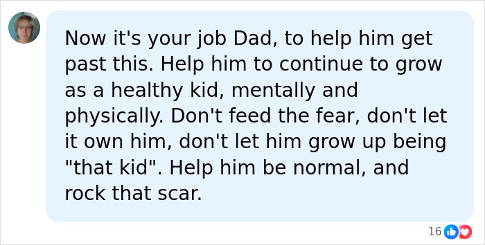 Comment urging a dad to help his child heal mentally and physically after a traumatic incident involving a toddler attack.